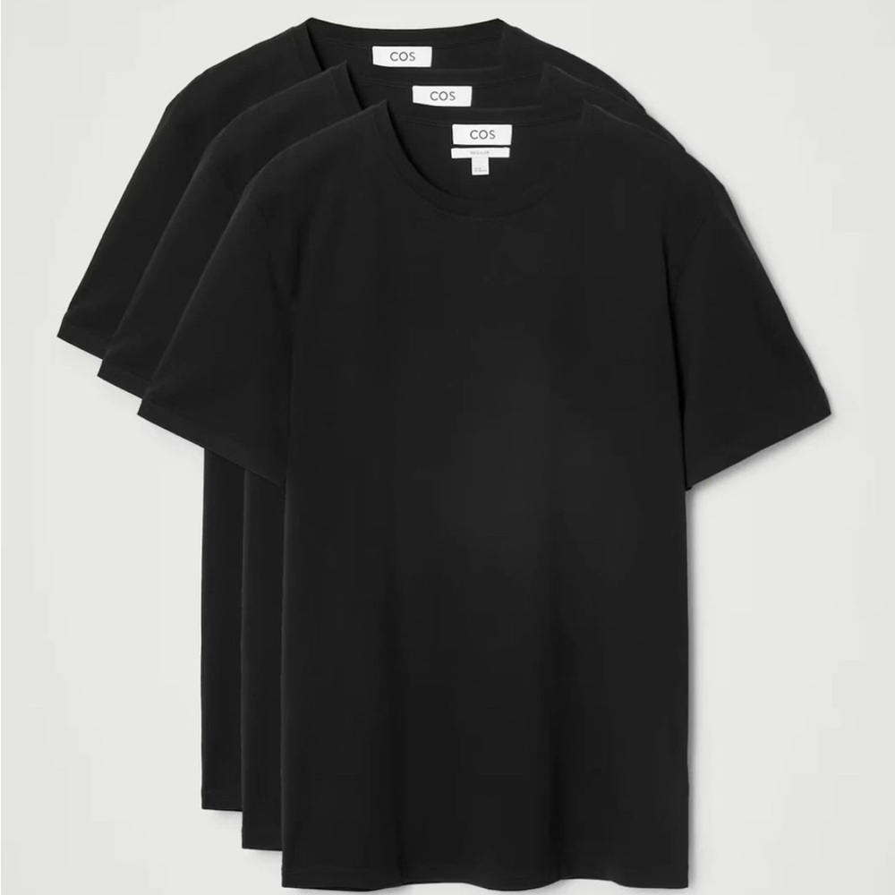COS Men's 3-Pack Regular Cotton T-Shirts Black Short Sleeve Top Large WORN ONCE!